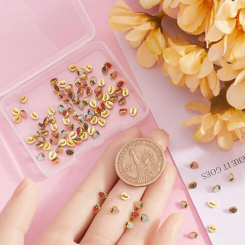 Gorgecraft 1 Box 100pcs أزرار مينا سبيكة صغيرة 5 ألوان الذهب الأساسي الفراولة زخرفة أزرار الخياطة ساق صغيرة زر ثمر ثمار الدم دمى تنورة مجوهرات صنع سكرابوكينغ 0.16x0.in in Saudi Arabia