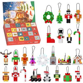 Christmas Advent Calendar 2024 Blocks Ornament Decor Sets Compatible with Lego, Santa Nutcracker Gingerbread Reindeer Building Toys Sets, 24 Days Countdown to Christmas Toys Gifts for Boys and Girls