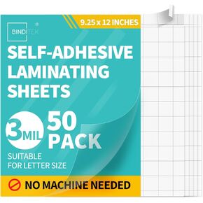 Binditek 50 Pack Self-Adhesive Laminating Sheets, 9.25 x 12 Inches Laminating Sheets for Letter Size, No Machine Needed, Clear, Glossy Finish, 3 Mil Thick