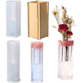 Cayway Vase Resin Moulds Silicone Set, Cylinder Vase Resin Casting Moulds Rectangular Jewelry Silicone Casting Moulds for Epoxy Resin, Home Decoration