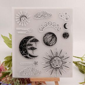 Sun Moon Stars Clouds Pattern Clear Stamps Meteor Seal Seal Stamps Clear Clear For Holiday Card Making Decoration و DIY Scrapbooking Album DIY Crafts