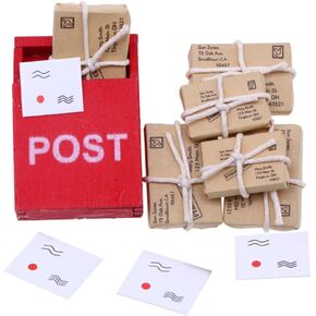 Toyvian 1:12 Scale Mini Mailbox Toy, Dollhouse Wooden Postbox Miniature Newspaper Ornaments Mini Envelope Model Dollhouse Furniture Accessories