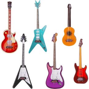 6-Piece Miniature Guitar Collection Mini Electric Guitar Bass Guitar Ornament Set, 1:12 Scale Wooden Musical Instrument for Dollhouse, Mini Music Room, Home Decor