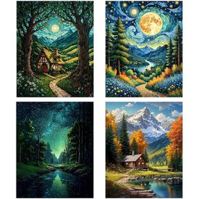 ldazao 4 Packs Paint by Numbers Kit for Adults Beginner Forest Adult Paint by Number Kits On Canvas