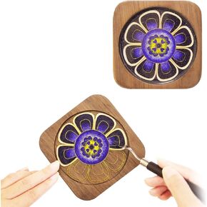 Filigree Enamels Art and Craft Kit, Decor Your Own Wooden Coaster, Blue Flower Coaster Materials Package, DIY Art Kits for Adults