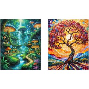 ldazao 2 Pack Mushroom Paint by Numbers Kit for Adults Beginner Mushrooms Forest Adult Paint by Number Kits On Canvas Adults' Paint-by-Number Kits