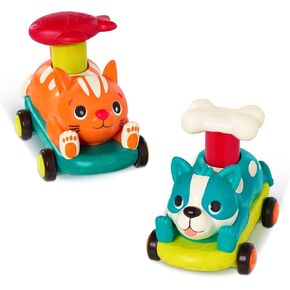 B. Toys - Push & Go Toy Cars - Cat & Dog Meaticles - لعبة سيارات للأطفال ، الأطفال الصغار - ألعاب الحيوانات - 18 شهرًا + - Pawmobiles