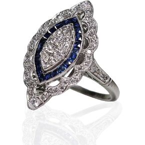 AZQ Vintage 925 Sterling Silver Silver Shiny Full Diamond Gemstone Ring 18K Gold Cubic Zirconia sapphire Cocktail Ring CZ Diamond Multi Row Rings Enternity Engagement Leats for Women Z.130 (US Code 8)