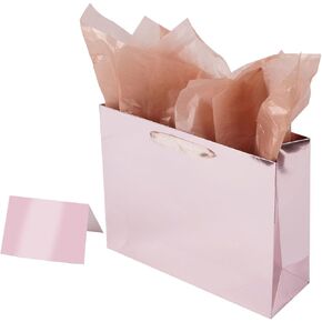 Lyforpyton 9" Rose Gold Gift Bag with Tissues Paper and Cards, Suitable for Wedding，Bridal Shower，Baby Shower，Holiday Anniversary Party， Party Favor Bags