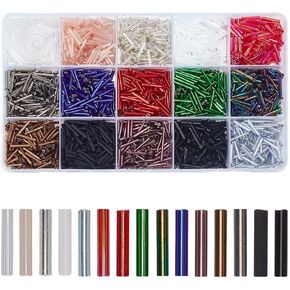 1650pcs حبات الأنبوب 12 مم حبات البوق الزجاجية 15 ألوان بذرة بذرة بذرة طويلة حبات بذور بذور الشفافة حبات تشكيلة متعددة الألوان ل diy الديكور الثقب: 0.5 ملم