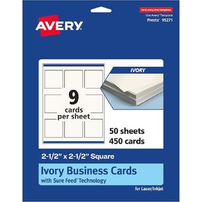 Avery Printable Square Business Cards with Sure Feed Technology, 2.5" x 2.5", Ivory Cardstock, Print-to-the-Edge, Laser/Inkjet Cards, 90 Total