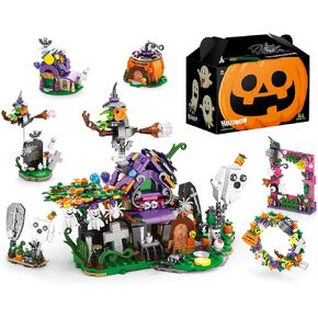 Halloween Haunted House 6 in 1 Building Blocks Set Gift 603 PCS, Mini Cute Bricks 6 Pcs Gift Box Fillers Classroom Prizes for Boys or Girls 6+