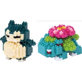 Nanoblock - 2 Sets Bundle - Snorlax (Kabigon) and Venusaur (Fushigibana) - Adjustable Pokemon Characters (Japan Import)