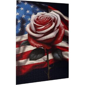 Puzzles for Adults 500 Pieces Jigsaw Puzzles Patriotic Flag July 4th Roses American Veteran Memorial Day Formation Wooden DIY Families Toys Gift for Home 20.4 x 14.9 in