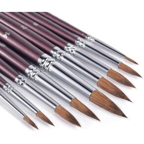 Sable Watercolor Brushes, Fuumuui 9pcs Detail to Mop Kolinsky Sable Brushes Round Pointed Professional Watercolor Brushes Perfect for Watercolor Gouache Acrylic Ink Painting