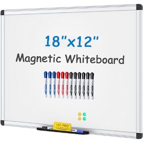 VIZ-PRO Magnetic Whiteboard/Dry Erase Board, 18 X 12 Inches, with 1 Eraser & 14 Markers & 4 Magnets