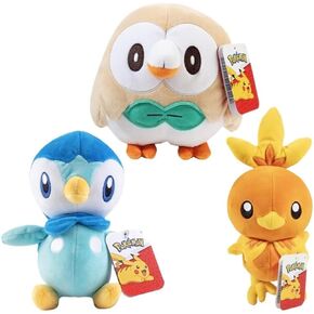 Pokémon 8 "نوع الطيور Plush 3 عبوات - Torchic ، piplup ، Rowlet Starters - مرخص رسميًا - شخصيات حيوانية محشوة أصيلة - هدية للأطفال ، الأولاد ، الفتيات - 2+