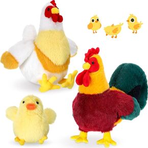 Skylety 3 Pcs Chicken Stuffed Animal Toys Gifts Set Chicken Plush Stuffed Toy Cute Cocky Rooster Plush Little Baby Chick Toys for Baby Shower Party Favor Birthday Supplies
