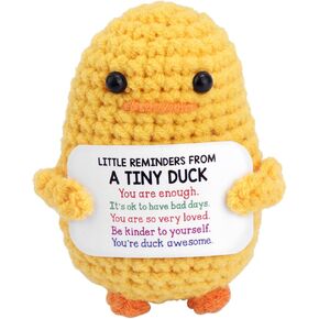 Positive Crochet Duck, Mini Emotional Cheer Support Duck Handmade Knitted Potato Gifts Animal Doll Little Reminders Inspirational Funny Desk Decoration for Women Birthday Stocking Stuffers