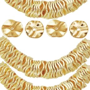 PH PANDAHALL 18K حبات الفواصل المطلية بالذهب ، 100pcs 8 مم حبات القرص المتموجة مسطحة جولة الخرز النحاس الفضفاض