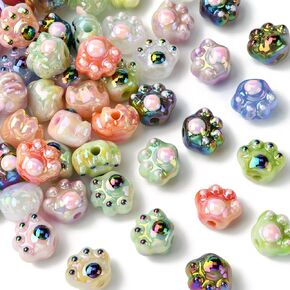 KitBeads 50Pcs Random Dog Cat Paw Print Beads Acrylic Footprint Animal Beads AB Color Pet Puppy Paw Beads for Jewelry Making Bracelet Crafts Bulk