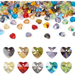 88pcs electroplate electroplate heart medisted exed heads شفافة البلورات حب القلب 10x10mm 11 ألوانًا للسروار القلادة.