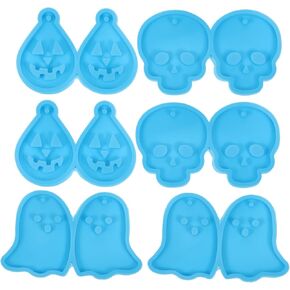 ARTIBETTER Halloween Resin Earring Molds, 6 Pcs Silicone Skull Charm Casting Molds, Blue