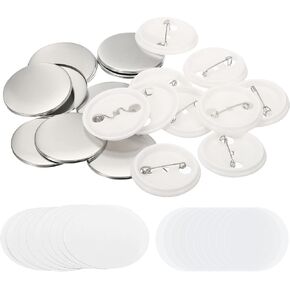 PATIKIL 50Pcs 1.25inch Button Making Kit, Silver & White, Simple Style, Metal, Plastic & Paper Materials, Badge Parts for Button Maker Machine