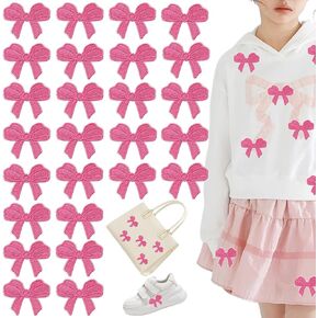 26 PCS Pink and Rose Red Bow Iron on Patches for Clothes, Hat, Bags, Jeans, Dress - Embroidery Hot Melt Adhesive Ironing Sew on Decorative Patches for DIY Sewing