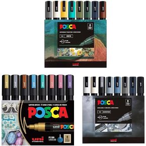 حزمة علامات posca - 24 علامات الطلاء المتوسطة: 5 م - 8 الأرض + 8 دافئ + 8 نغمات ناعمة