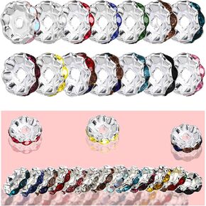 100 Pcs Multicolor Wave Spacer Beads, 12 mm Bulk Rhinestone Spacer Bead for Pens Making Jewelry Making, Fancy Glitter Wave Diamond Crystal Beads for Bracelet DIY Craft Supplies