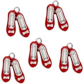 5Pcs Red Creative Shoes Pendants Silver Alloy Tone Enamel Red Shoes Charms Beading Supplies for Valentine's Day DIY Bracelet Necklace Earring Making Keychains,Beading Making
