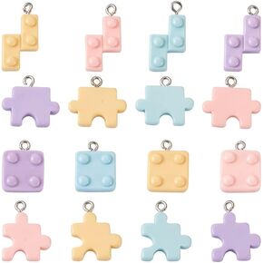 64pcs قطع الألغاز البلاستيكية المعلقات راتنجات ملونة مختلطة البناء سحر المعلقات مع حلقة لأقراط DIY قلادات الأوساط المجوهرات الحرف اليدوية