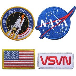 Antrix 4 قطع NASA Rocket Rocket Rocket Hook & Loop Tactical USA Flag Logo 100th Space Shuttle Mission Patches Fild For Kids Children