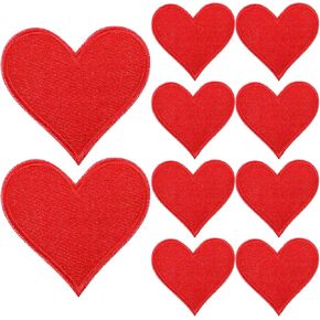 10PCS Red Hearts Patches, Small Heart Iron on Patch Fabric Applique Embroidered Iron On/Sew on Heart Shape Patches Applique for Clothes Hats Jeans Backpacks Shoes T Shirts