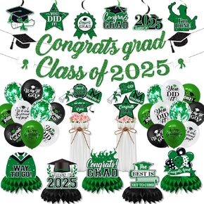 Graduation Decorations 2025, Graduation Centerpieces for Table Decorations Congrats Grad Class of 2025 Banner Balloons,2025 Graduation Party Decorations(Green)