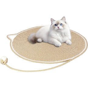Cat Scratch Pad, 23.6"x23.6" Cotton Rope Scratching Mat Board with Ear Shape Hanging Hook and Play Ball, Cat Scratch Furniture Protector for Wall Floor Couch Carpets Sofa, Brown