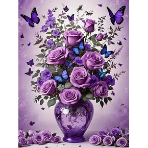 مجموعات فن الأزهار والفراشة الماس للبالغين للمبتدئين ، DIY 5D Diamond Painting Flowers ، Round Cull Drill Gem Art للبالغين ، لوحات Diamond Dots Picture Crafts Home Wall Decor