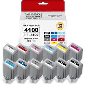 PFI-4100 Ink Cartridges Compatible PFI 4100 Ink Cartridges Replacement Canon ImagePROGRAF Pro-1100 Printer.(12-Pack)