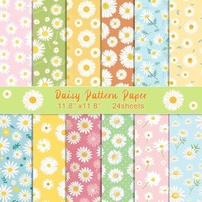 Konsait 24 Sheets Double Sided Daisy Scrapbook Paper 12x12, Cute Flower Patterned Paper Colorful Craft Spring Printed Cardstock for Card Making Scrapbook Supplies