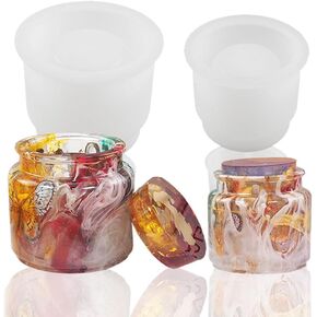 Jar Resin Molds Silicone,2 Pcs Small Silicone jar molds for Resin with lid DIY Candy Container Flower Pot Tool Make Candle Holder Craft