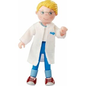 Haba Little Friends Dad Andreas 4.5 "Dollhouse Toy Figure مع معطف قابل للإزالة (الطبيب ، الطبيب البيطري ، عالم)