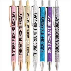 ضحكة أقلام DIY Pens Pens Set Spoof Fun Ballpoint Pen Set Premium Glitter Novelty Pens Set Office Office Office Offors أقسم Word Daily Pen المحدد لكل يوم من أيام الأسبوع (11pcs)
