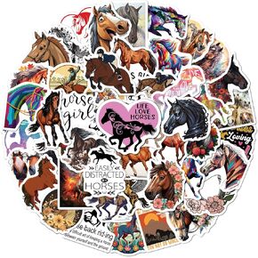ملصقات Horse Beatri 50pcs ركوب الخيل ملصقات فينيل مقاومة للماء لزجاجة الماء ، الكمبيوتر المحمول ، السيارة ، الأمتعة ، هدايا الخيول للفتيات النساء