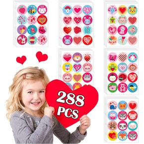 Partywind Happy Valentine's Day Stickers للأطفال ، 288 PCS Heart Multicolor ، و Cartoon Animal Valentines Decorations ، وملصقات مقاومة للماء لزجاجة المياه ، وجائزة الفصل الدراسي ، والحرف اليدوية