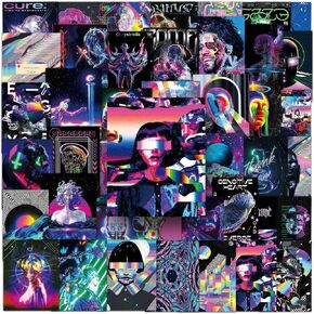 Trippy Vaporwave Sticker Art - 50 PCS ملصقات جمالية أرجوانية لأجهزة الكمبيوتر المحمولة والمزيد - مقاومة للماء