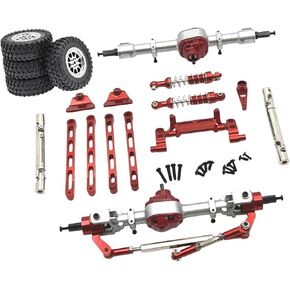RC Car Part Metal Front and Rear Assembly Kits Replacement Tie Rods Shock Absorbers for MN82 1/12 Scale RC Hobby Car Model, Red