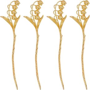 Sunnyclue 6pcs Metal Longmark Flower Longmark Metal Longmarks Bolk Flowers Book Mark Vintage Hair Sticks Floral Floral Floral Hair Fricks Light Gold Metal Book for Read