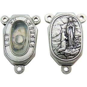 Lourdes Water Rosary Centerpiece Metal 3/4 Inch Center with Water from Basilica