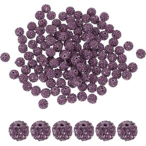 PATIKIL 100 Pcs Rhinestone Beads for Jewelry Making, 10mm Shiny Round Disco Ball Beads Sparkle Crystal Clay Beads with Hole for Bracelet Necklace DIY Crafting, Dark Gray